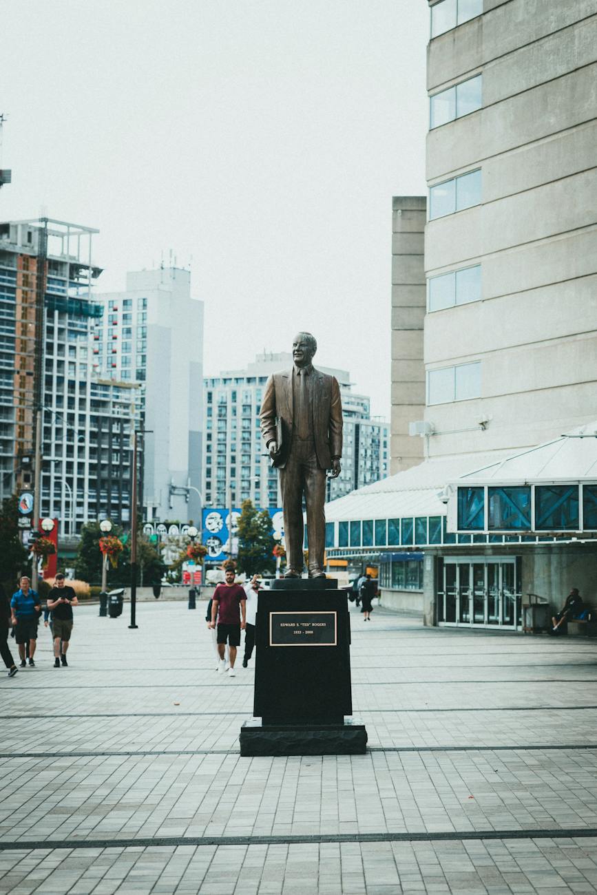 statue of ted rogers outside the rogers centre toronto ontario canada