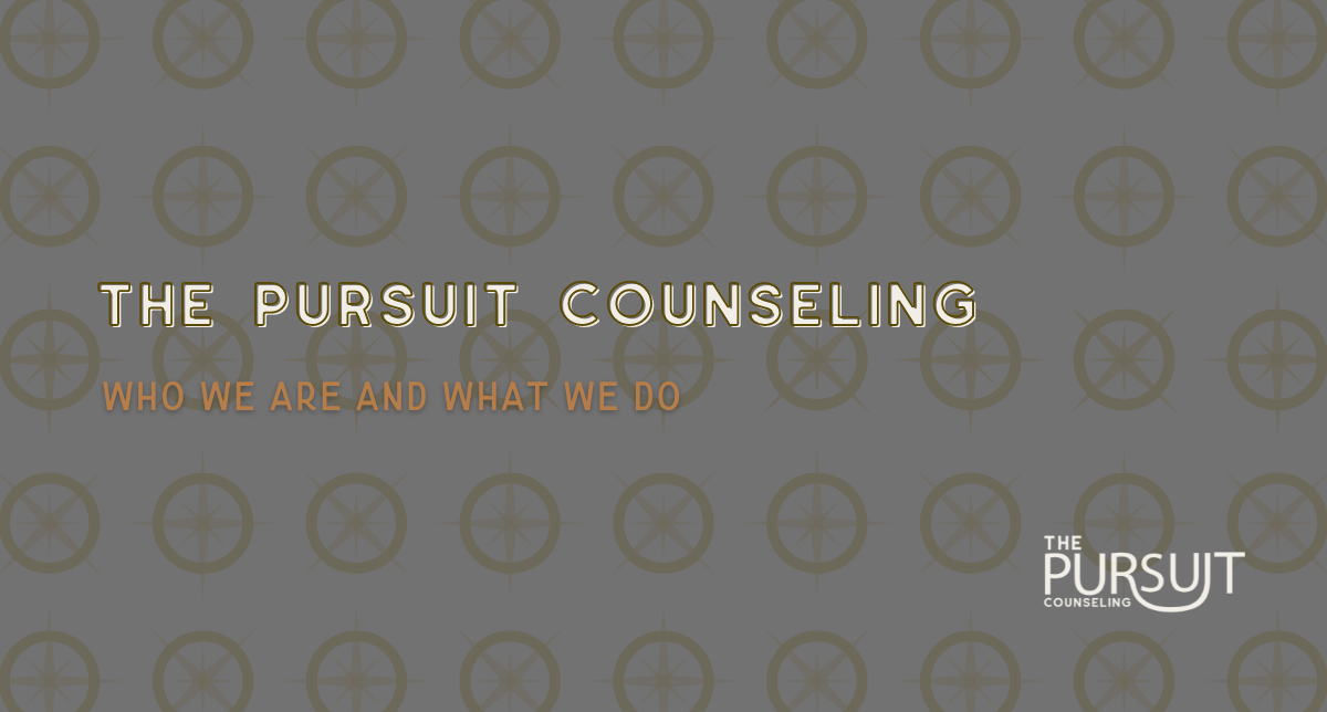 wallpaper with x's and t's with "the pursuit counseling" and "who we are and what we do" written over the wallpaper