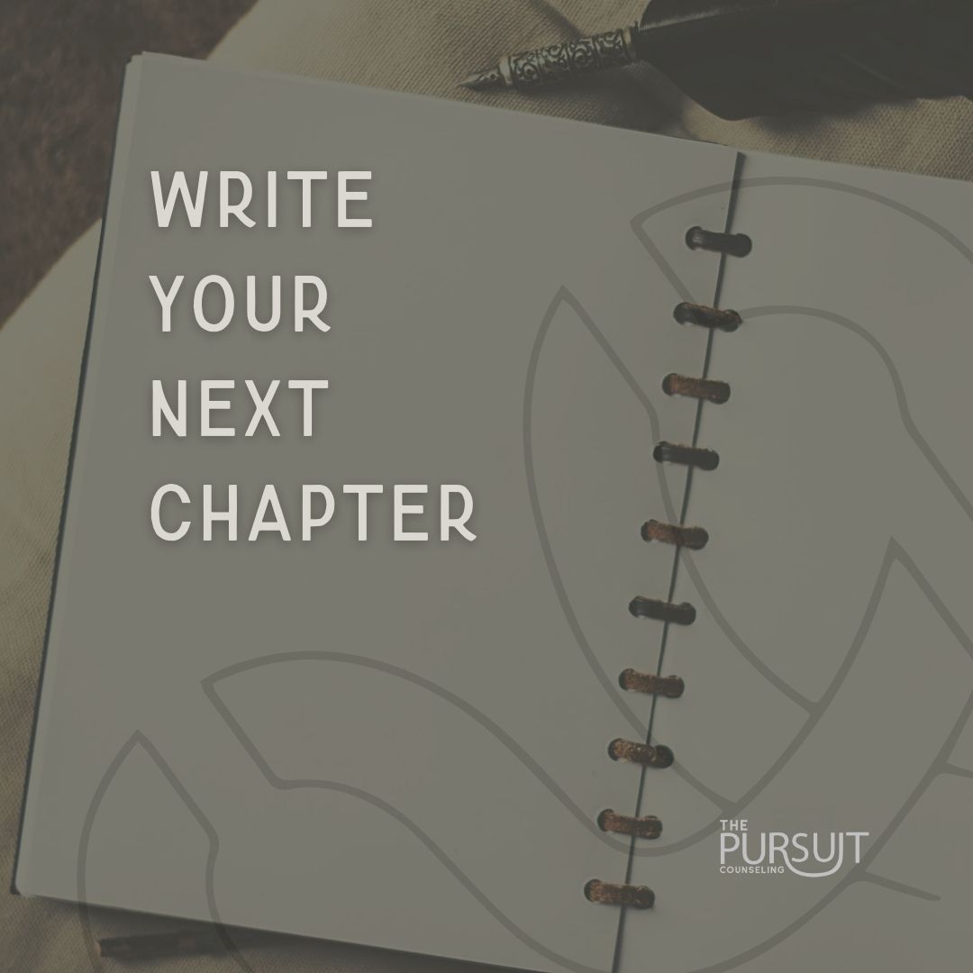 notebook with the words write your next chapter. life transition