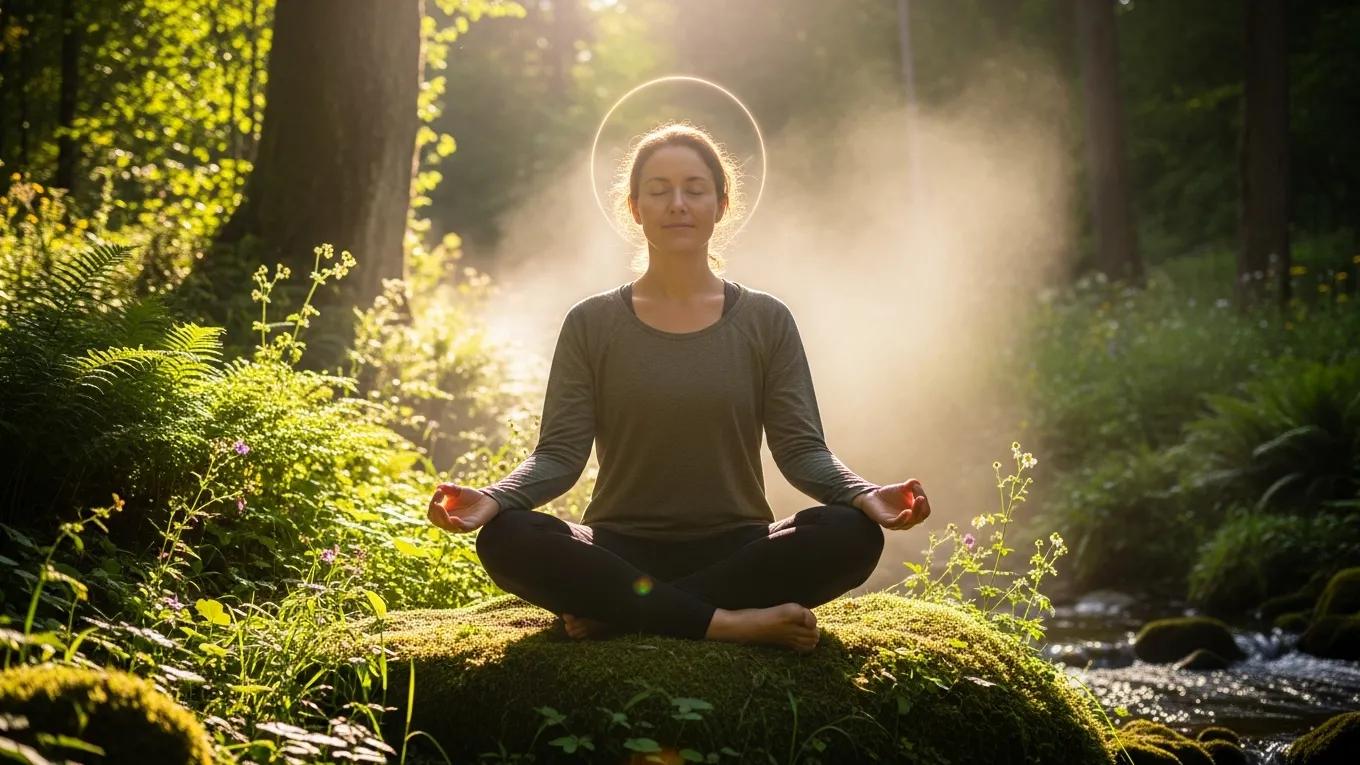Individual practicing mindfulness in nature for holistic healing
