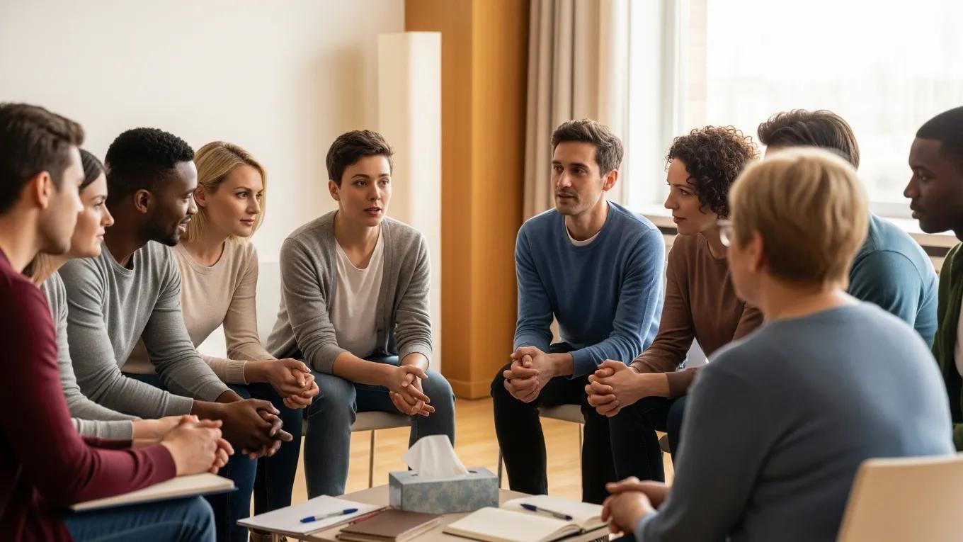 Supportive group therapy session for sex addiction recovery