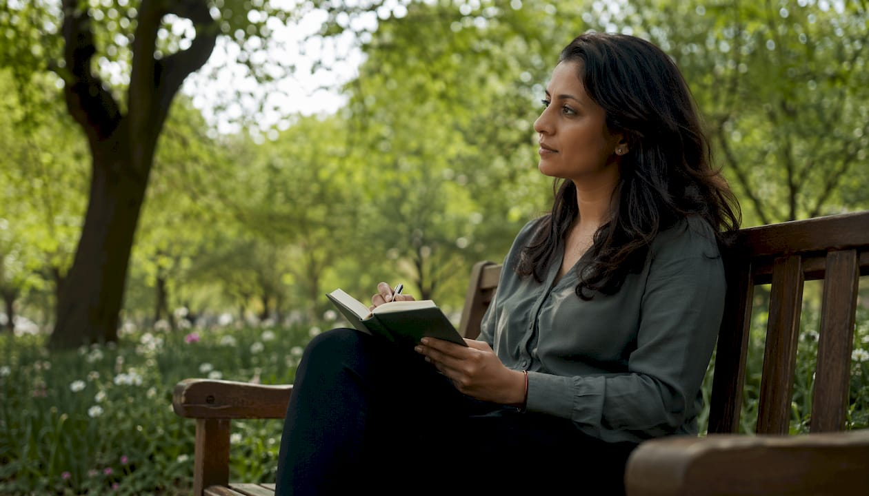 Woman journaling during therapy session