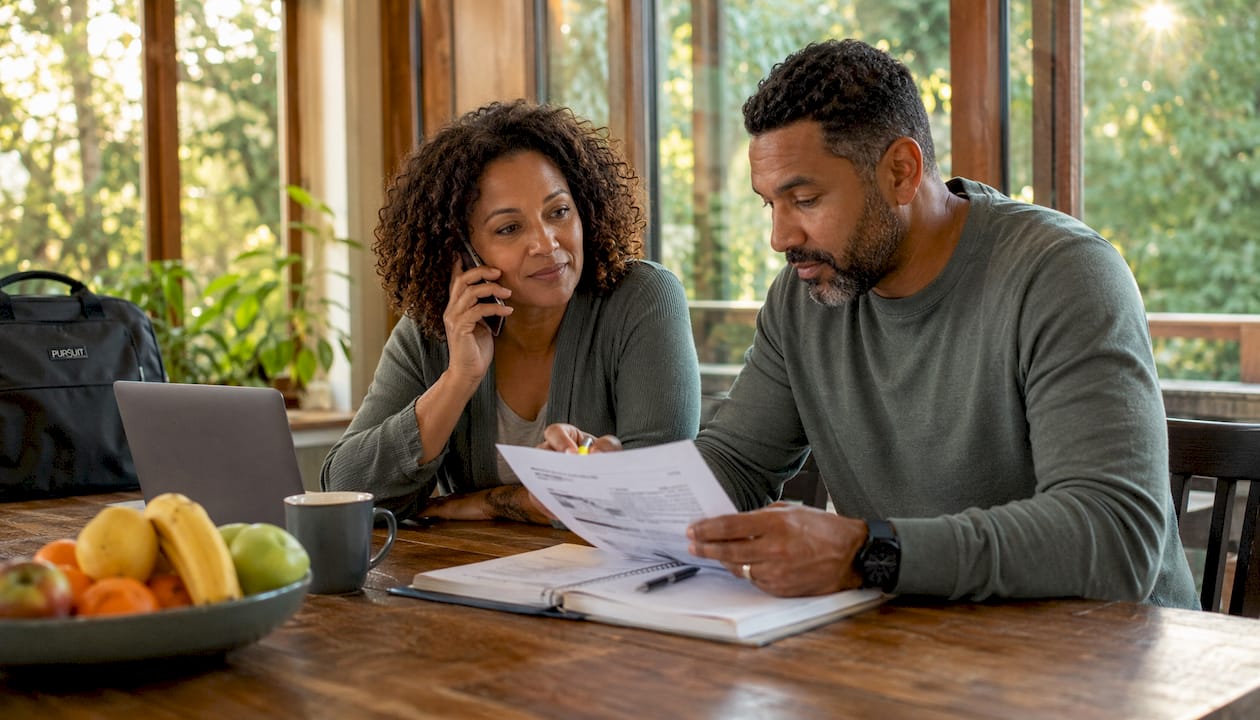 Couple on phone checking couples therapy insurance