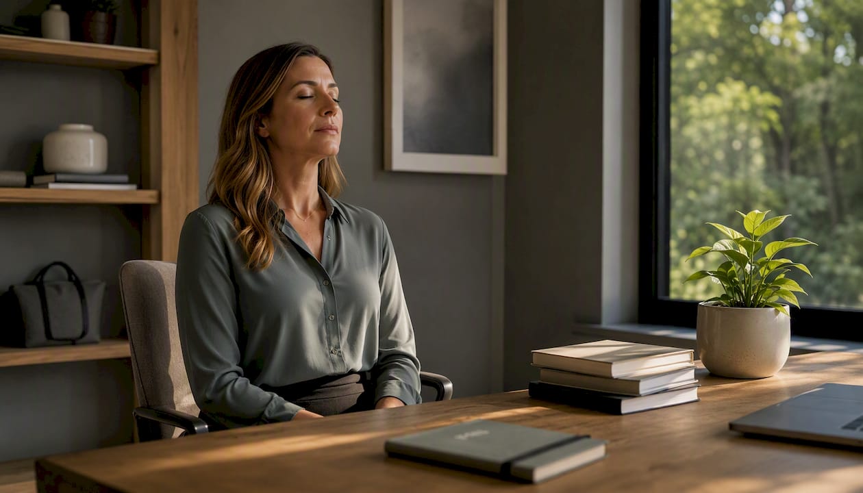 Female executive practicing emotion regulation