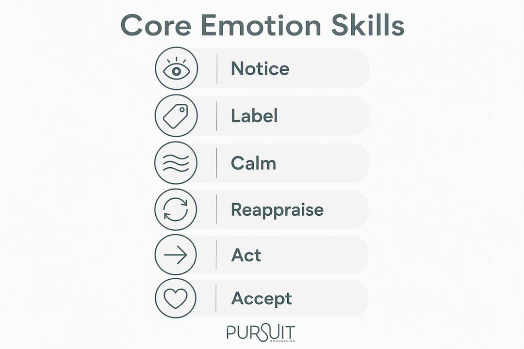 Infographic showing core emotion regulation skills