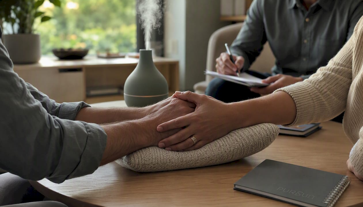 Hands during couples therapy conversation