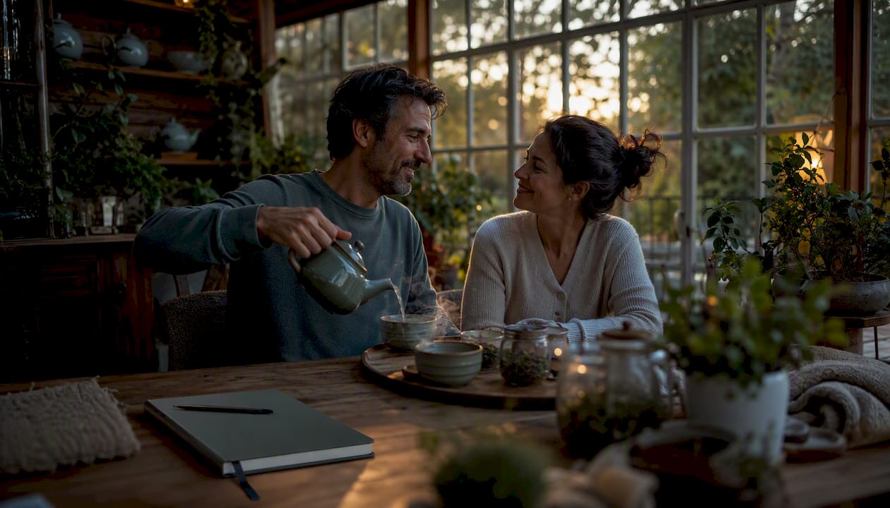 Couple sharing morning coffee ritual