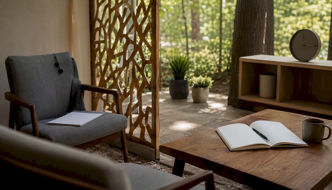 Therapist and coach workspaces side-by-side
