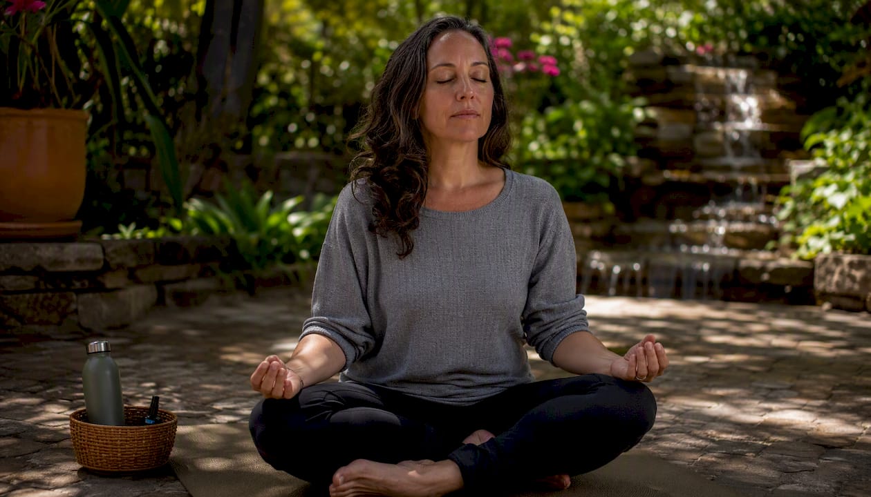 Adult practicing mindfulness meditation indoors