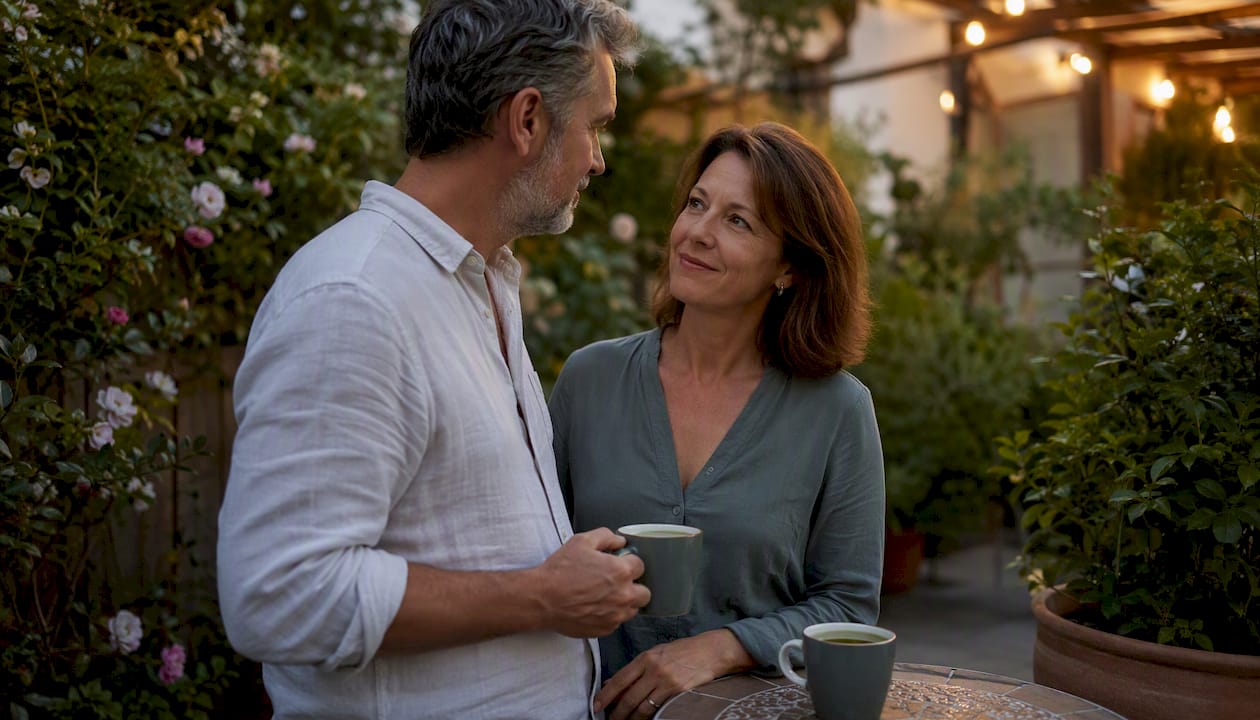 Couple deeply listening to each other on sofa