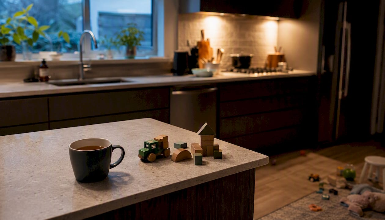 Living room with toys and tea mug