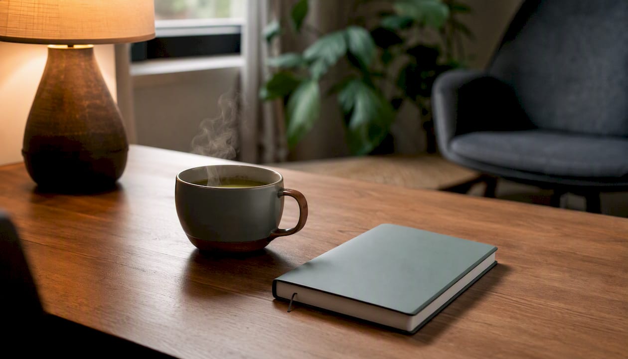 Physician coaching session setup with coffee cup