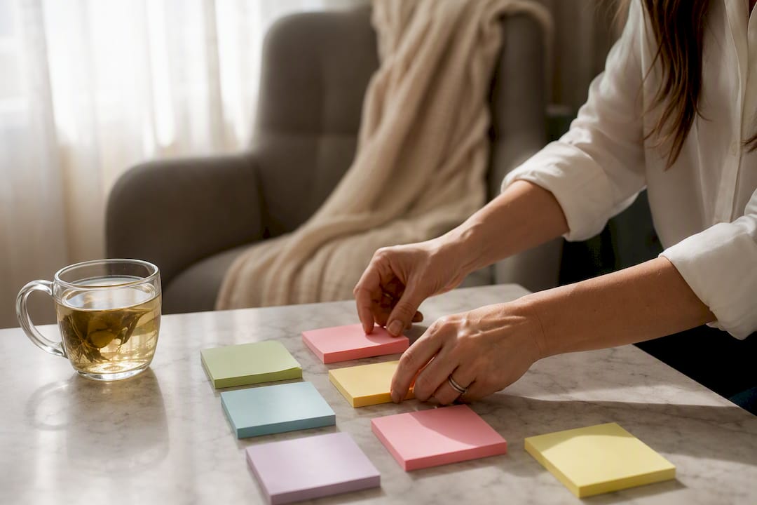Woman writing in journal during therapy