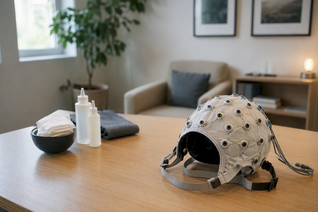 Close-up of EEG sensors in neurofeedback device