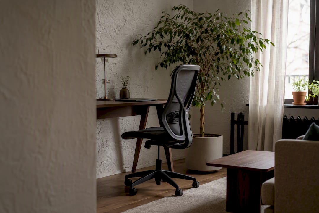 Remote home office with distinct workspace setup