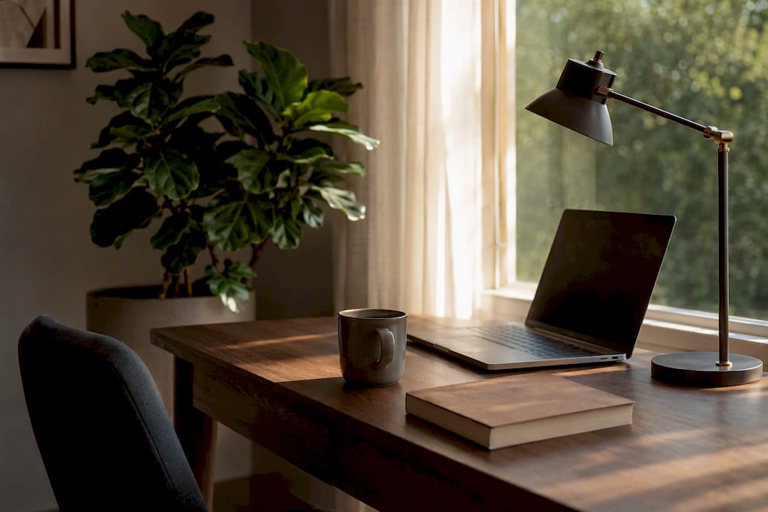 Office desk with closed door representing work boundaries