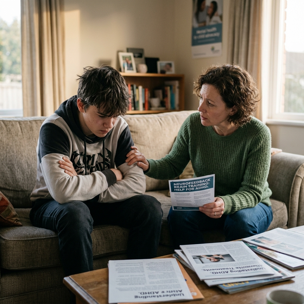 parent with struggling teen with adhd