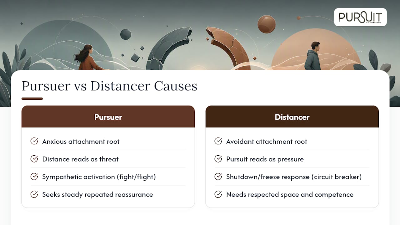 Why Does the Pursuer-Distancer Pattern Develop? — overview diagram