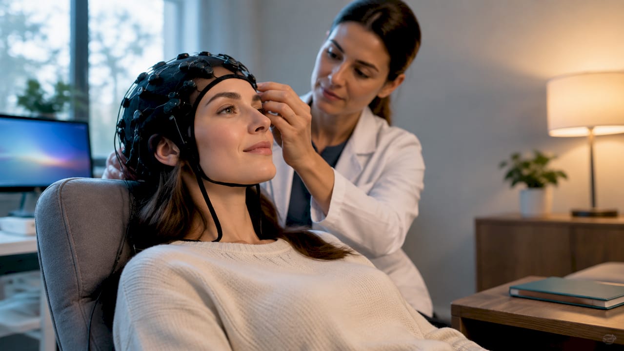 Client receiving neurofeedback sensor placement