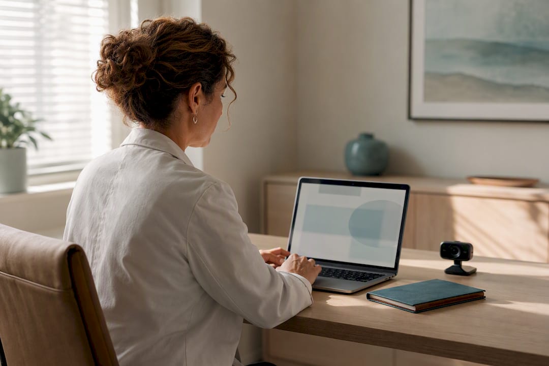 Clinician preparing secure online counseling session