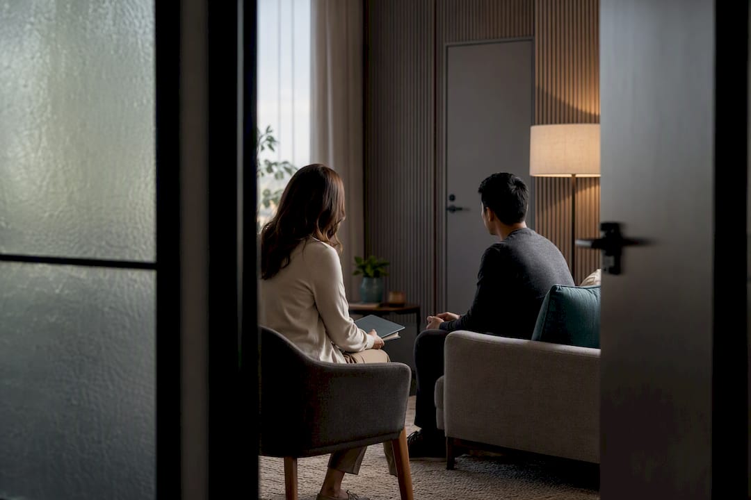 Private counseling room viewed through doorway
