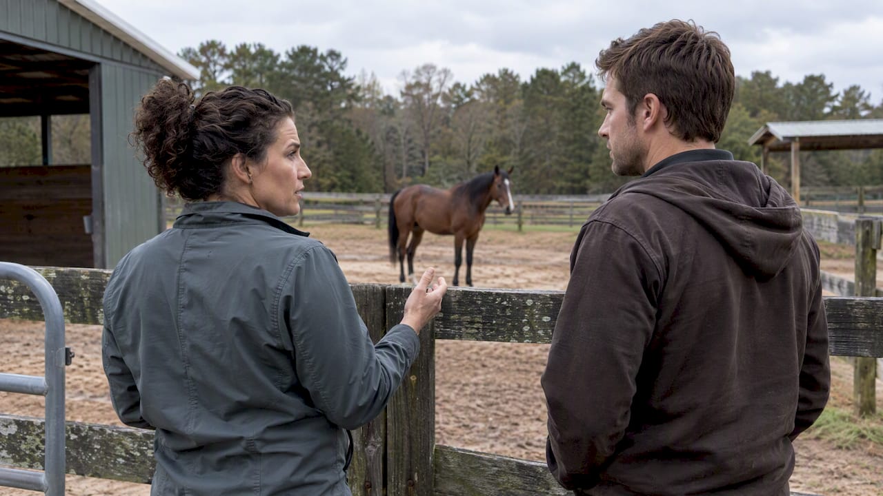 Clinician and client beside therapy horse