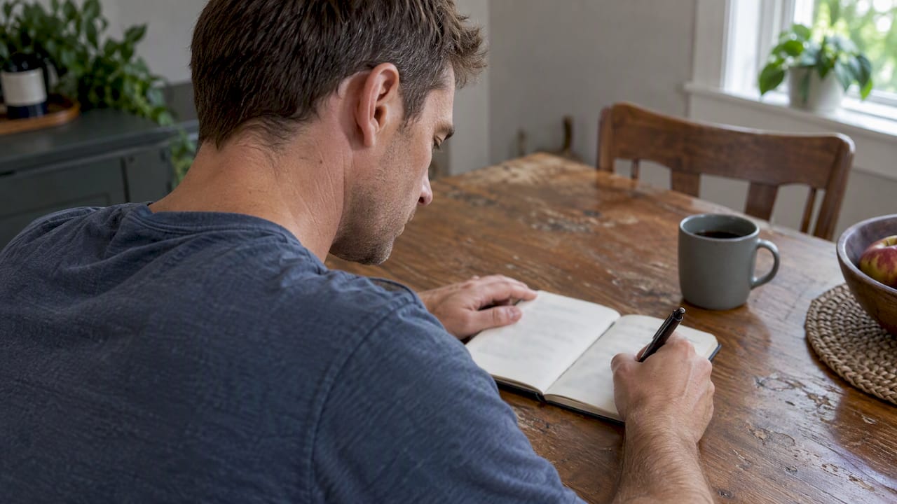 Pilot writing in a daily tracking notebook