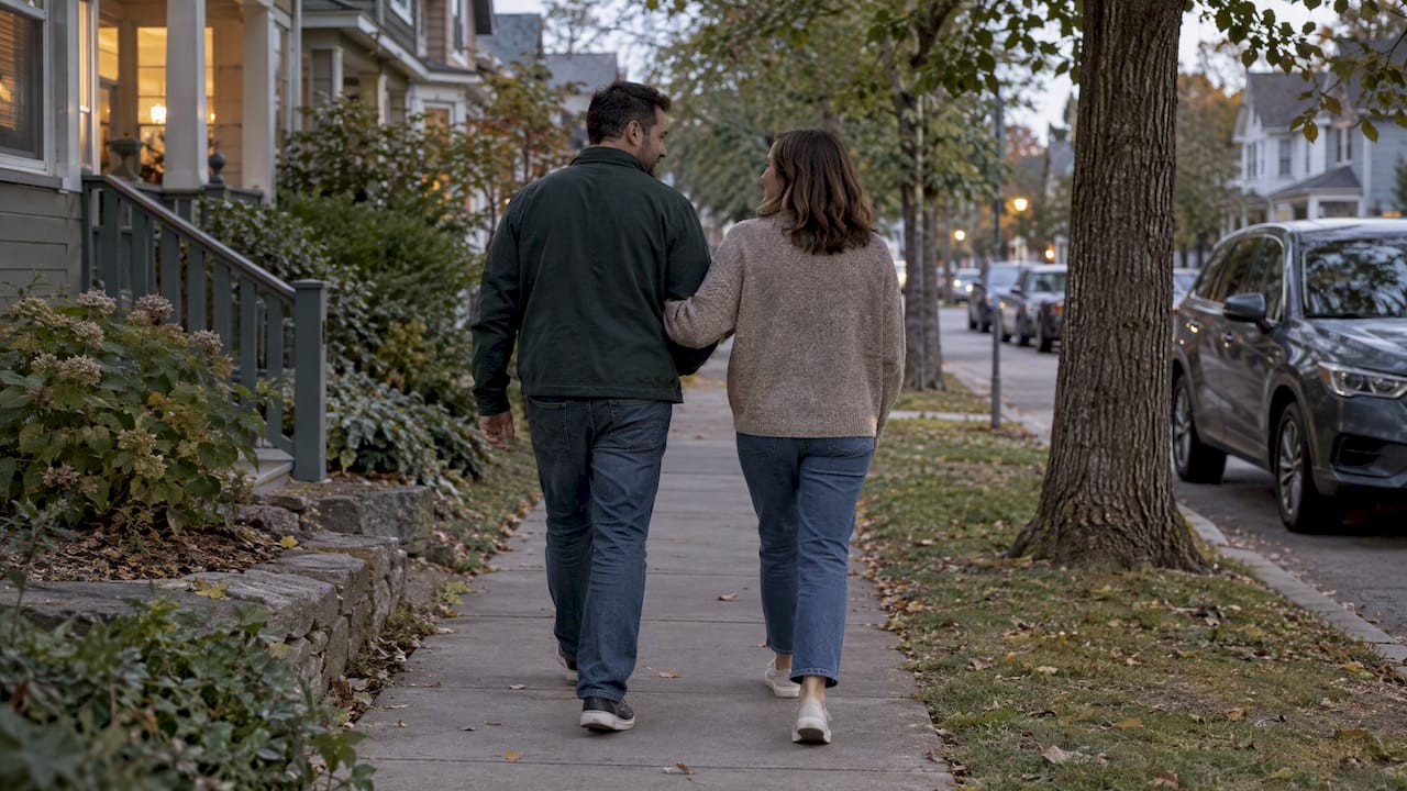 Couple taking an evening walk together