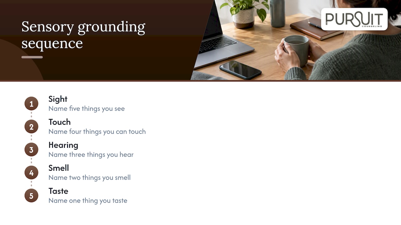 Five senses grounding sequence with count cues